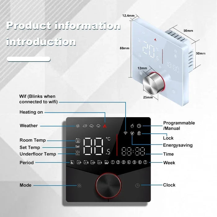 BSEED ZigBee Touch LED Integrated Screen With Knob Floor Heating Room Thermostat Controller Tuya Alexa Google App Control