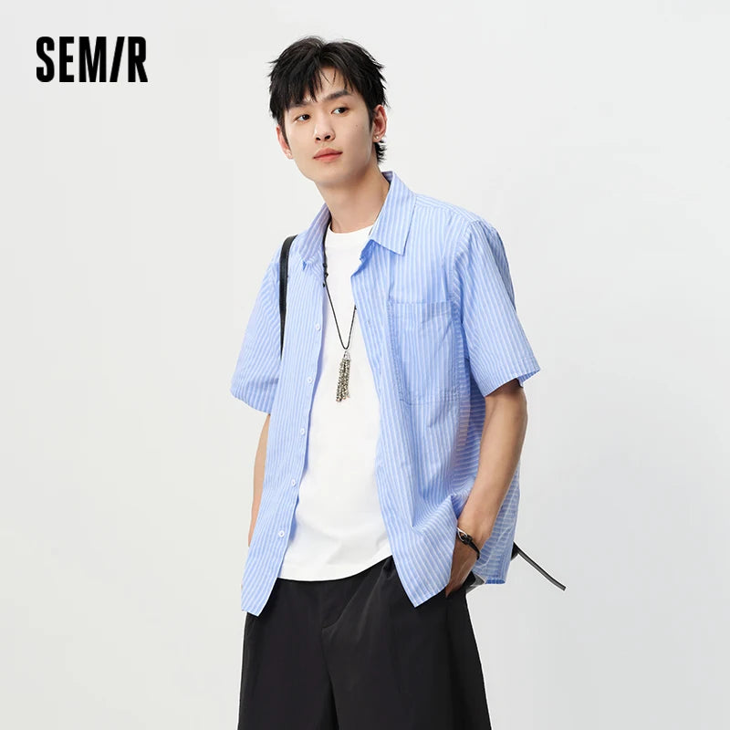 Semir Mens Shirt 2026 Striped Pure Cotton Loose Lapel Versatile Casual Fashion Daily Wear