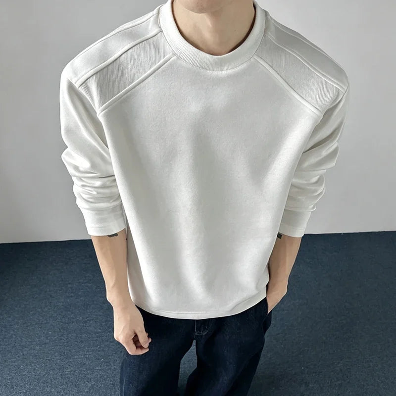 Mens Casual Loose Long Sleeve Sweatshirt Crew Neck Raglan Seam Textured Shoulder Breathable Fabric Daily Wear