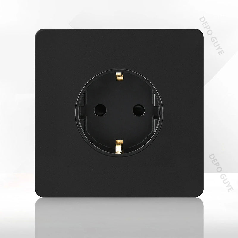 86 Type Retro Switch 1-4 Gang 2 Way Wall Light Brass Lever Toggle Switch Black Matte Stainless Steel Panel EU FR Power Outlet