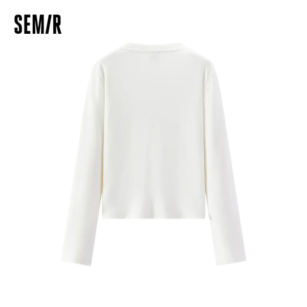 អាវយឺត Semir សម្រាប់នារី រចនាបទអក្សរក្រាហ្វិក ស្មាធម្មតា ដៃវែង ស្លីមហ្វីត រចនាប័ទ្មអប្បបរមា ឆ្នាំ២០២៦ ស្រទាប់ខាងក្រោមរដូវរងា