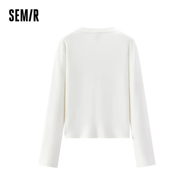 អាវយឺត Semir សម្រាប់នារី រចនាបទអក្សរក្រាហ្វិក ស្មាធម្មតា ដៃវែង ស្លីមហ្វីត រចនាប័ទ្មអប្បបរមា ឆ្នាំ២០២៦ ស្រទាប់ខាងក្រោមរដូវរងា