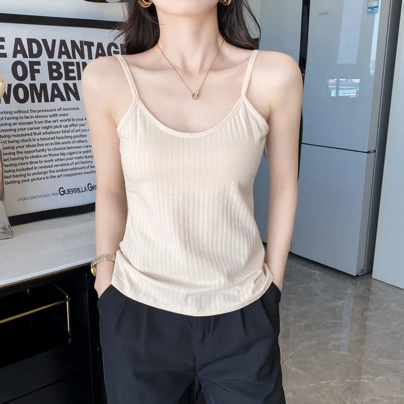 Pure Cotton Sling Vest Women's Slim Versatile Inner Outer Bottoming Shirt Comfortable One Piece Pajamas Top Female Sleepwear