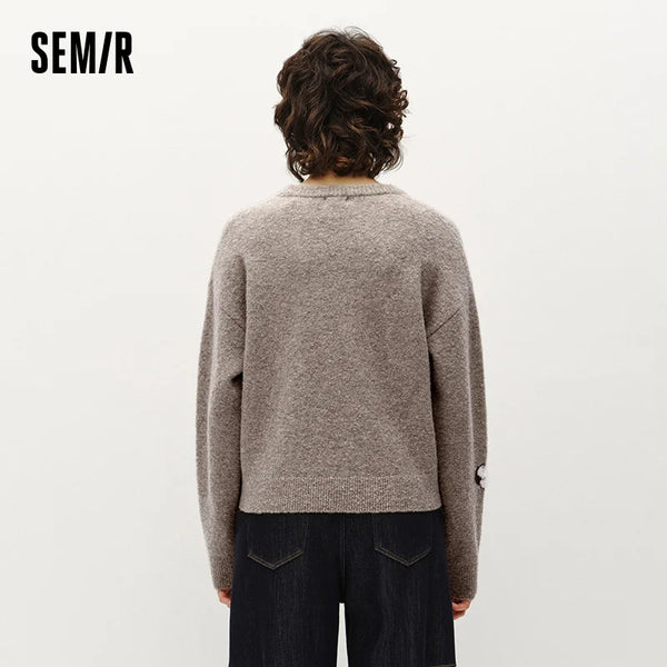 អាវយឺត Semir សម្រាប់នារី រចនាបថឆ្មា ស្មារធ្លាក់ ទំហំតូច 2026 រដូវរងា ប៉ាក់ក្តៅ ស្ទីលប្រចាំថ្ងៃ ទន់ ពាក់ជាស្រទាប់ៗ