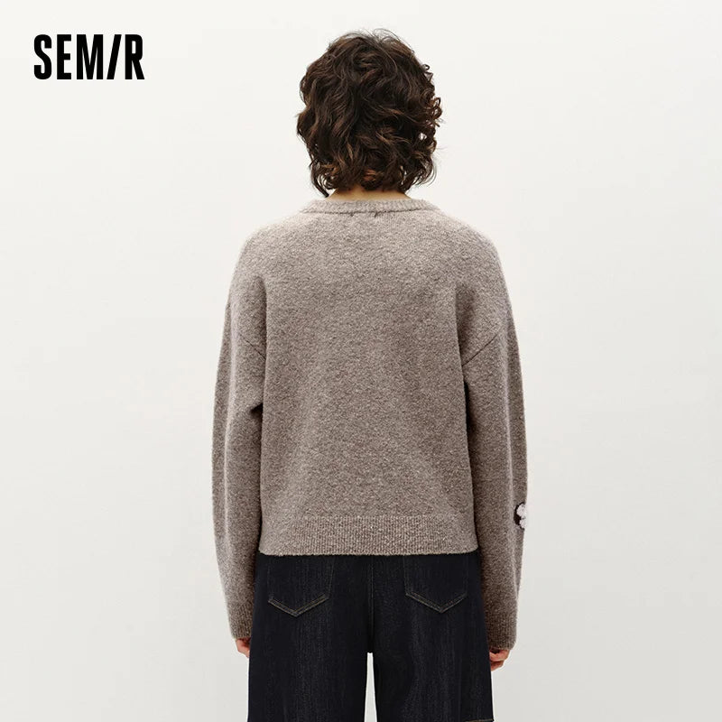 Semir Women Sweater Cat Graphic Drop Shoulder Petite Fit 2026 Winter Warm Knit Everyday Style Soft Touch Layering Wear