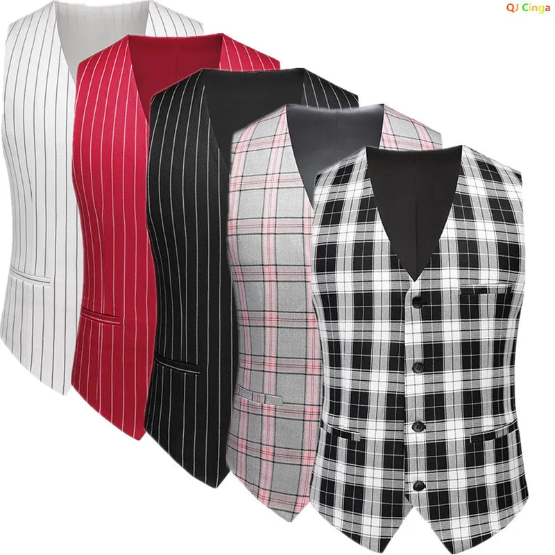 2026 New Men's Business Casual Sleeveless Vest Coat, Black and White Plaid Vests - Asian Size Slim-Fit Waistcoat. New 2026