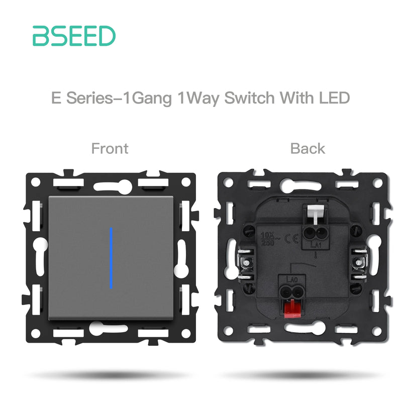 BSEED 1/2Gang Wall Light Switch With LED 65W EU Socket Module Part ST TV Internet Socket Part Glass Frame Free Comnbination