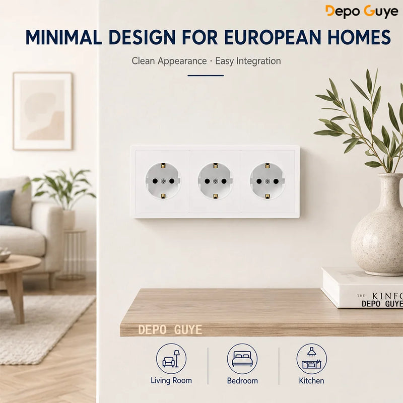 European Standard 1/2/3/4/5 Power Socket EU Standard Electrical Outlet White PC Panel Wall Electrical Outlets For Home Office