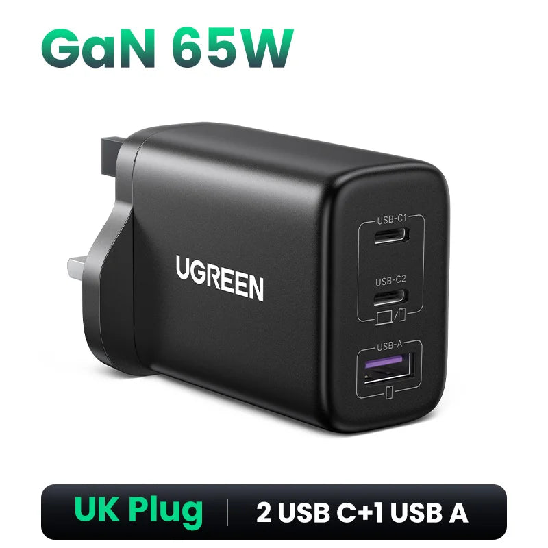 UGREEN 65W PD Charger Quick Charge 4.0 3.0 Type C PD USB Charger for iPhone 16 15 14 Pro Max Fast Charger For Laptop PD Charger