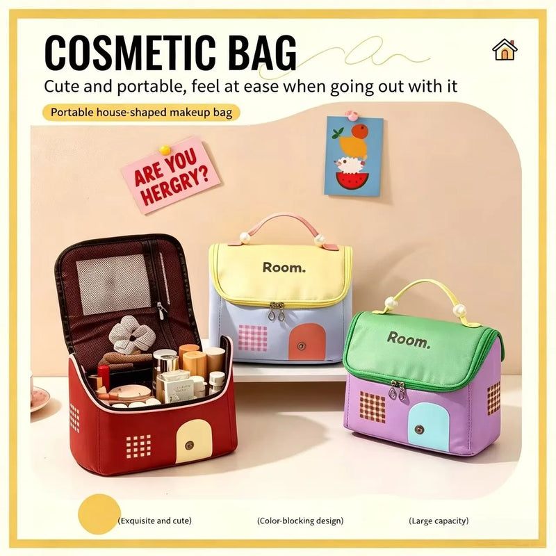 Cute House Shaped Makeup Bag Large Capacity Portable Travel Cosmetic Bag Waterproof Toiletry Storage Organizer for Women