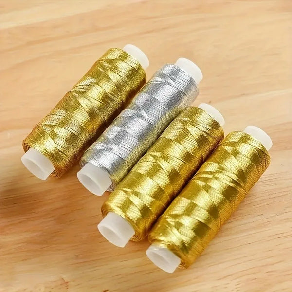 2pcs/Deluxe Golden, Silvery, Thread - 182.88 meter, Bright and Shimmering, for DIY Sewing, Embroidery, and Patchwork Crafts.