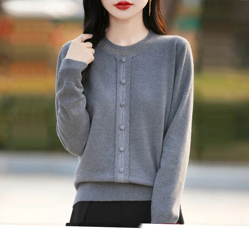 Spring Autumn New Fashion Wool Sweater Crew Neck Long Sleeve Pullover Sweater Women's Clothing Korean Pop Top Female Jumper