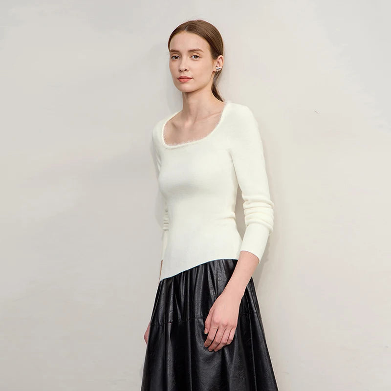 Amii Sweater For Woman 2026 Winter New Modern Retro Square Collar Sweater Slim Solid Versatile Women's Long Sleeve Top 12544142