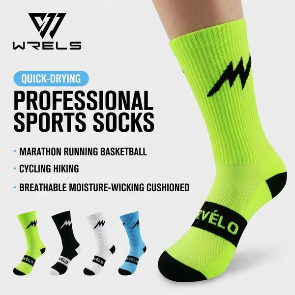 WRELS 1/2/3 Pairs Crew Cycling Socks Fast Dry Compression Socks Men Women Arch Support Breathable Athletic Bike Sports Socks