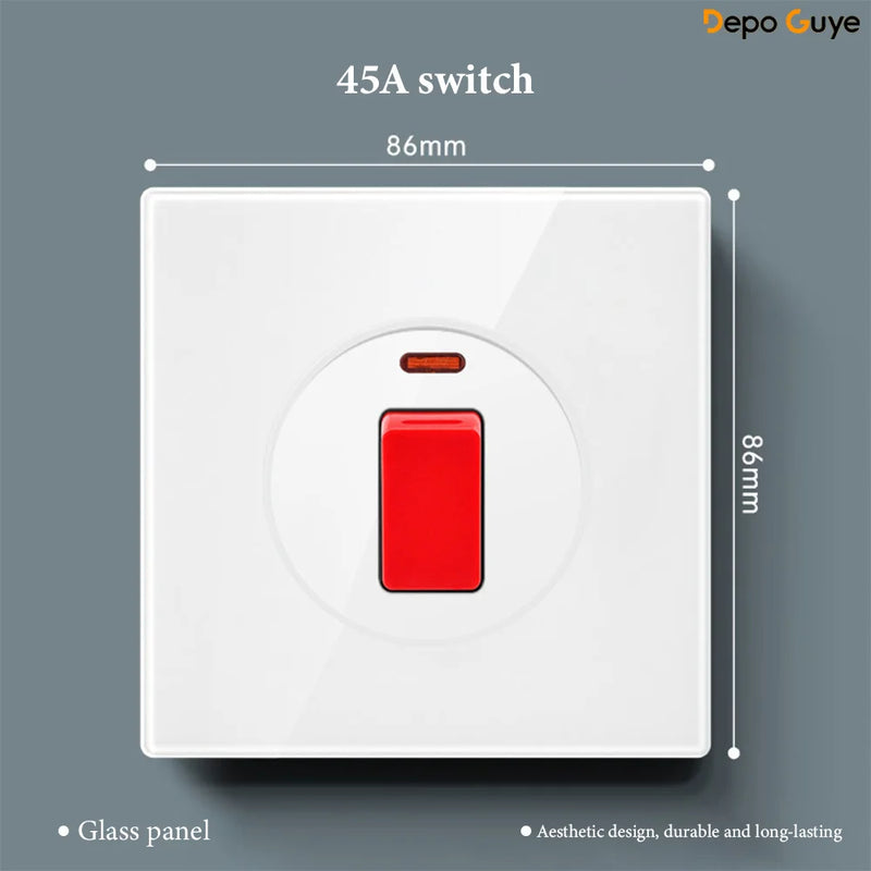 White UK 230V Tempered Glass Touch Light Switch Socket LED Wall Panel Smart Home Switches Socket Manufacturer Wholesale Supplier