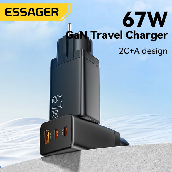 ឆ្នាំងសាក Essager GaN USB Type C 67W 45W 33W KR EU Plug សាកថ្មលឿនសម្រាប់ Samsung iPhone 16 15 14 Pro Huawei ទូរស័ព្ទ កុំព្យូទ័រយួរដៃ ឆ្នាំងសាក