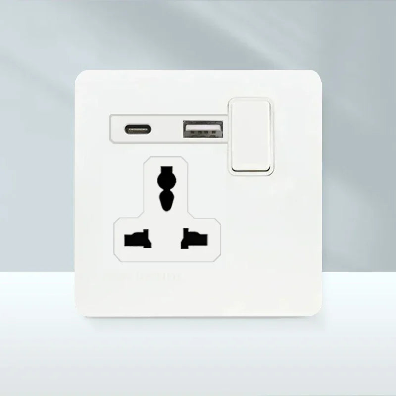 White Antique Stainless Steel Panel Wall Lamp Switch, Toggle Wall Dimmer Switch Socket EU USB Plug Socket 220V Electrical On Off