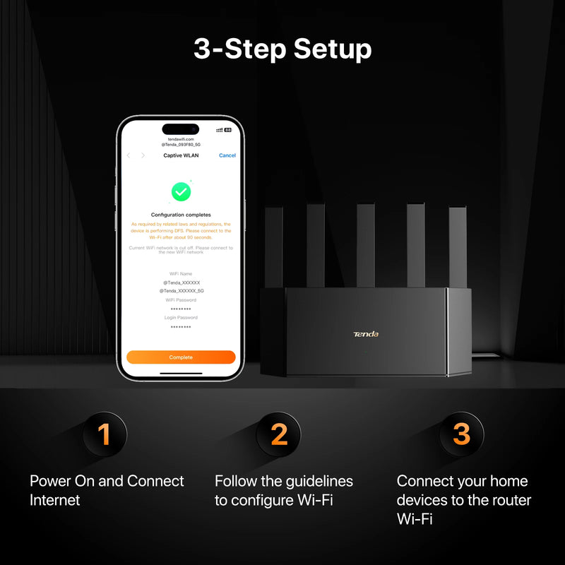 រ៉ោតទ័រ Tenda BE6L Dual-Core Wifi7 BE5100 5011Mbps រន្ធ Ethernet 2.5G ប្រេកង់ពីរ 2.4/5GHz ឧបករណ៍ពង្រីកសញ្ញាឯករាជ្យ 5 សំណាញ់