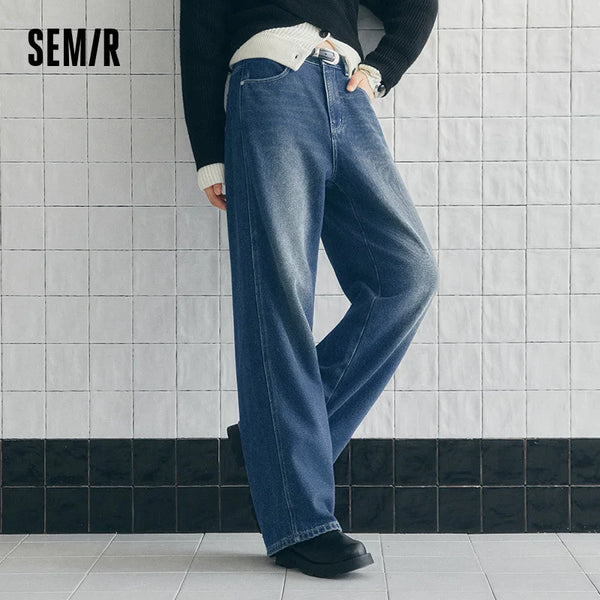 ខោខូវប៊យ Semir សម្រាប់នារី ធ្វើពីក្រណាត់ Whisker Wash បែប Vintage Wash ធ្វើពីក្រណាត់ Fleece ដែលអាចបត់បែនបាន រចនាប័ទ្ម Vintage ជើងធំទូលាយ ឆ្នាំ 2026 សម្លៀកបំពាក់រដូវរងាថ្មីប្រចាំថ្ងៃ