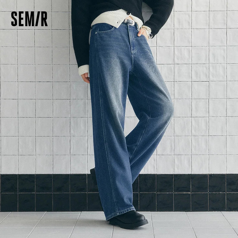 ខោខូវប៊យ Semir សម្រាប់នារី ធ្វើពីក្រណាត់ Whisker Wash បែប Vintage Wash ធ្វើពីក្រណាត់ Fleece ដែលអាចបត់បែនបាន រចនាប័ទ្ម Vintage ជើងធំទូលាយ ឆ្នាំ 2026 សម្លៀកបំពាក់រដូវរងាថ្មីប្រចាំថ្ងៃ