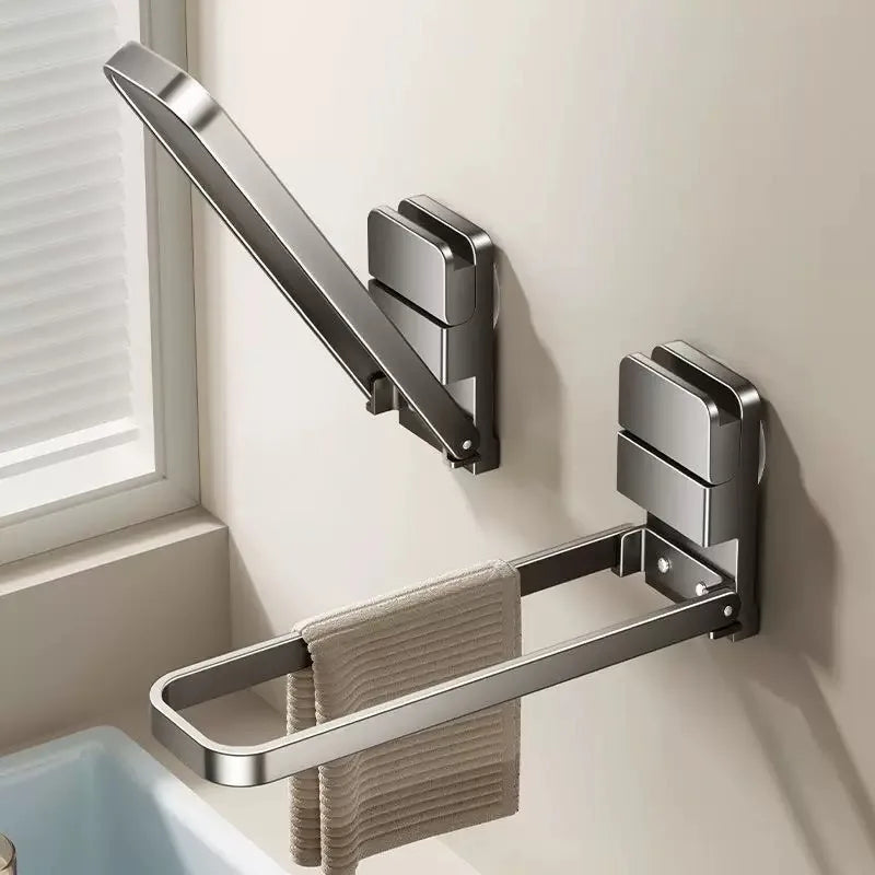 Bathroom Suction Cup Type Foldable Towel Rack Storage Rack Without Punching Holes, Bathroom Wall Hanging Pole, Hand Towel Rack