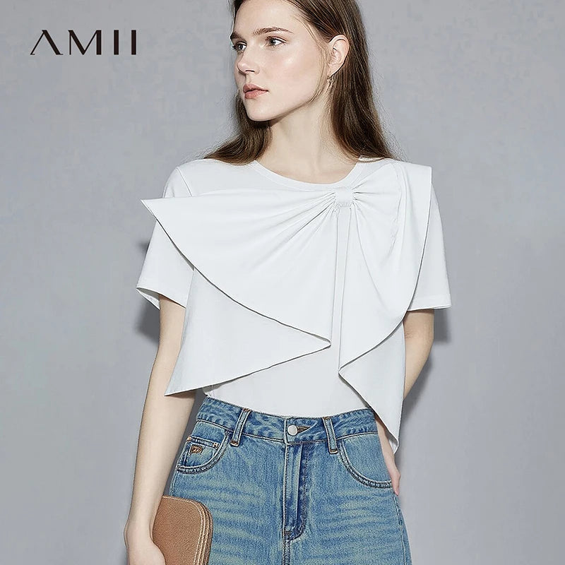 អាវយឺតកប្បាស Amii សម្រាប់នារី រដូវក្តៅ ឆ្នាំ២០២៦ ថ្មី កមូល ដៃខ្លី អាវរលុង ងាយស្រួលប្រើ សម្រាប់នារី 12652061