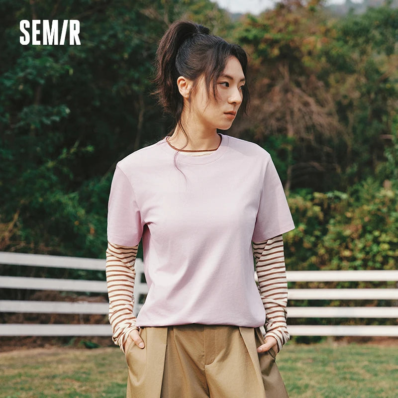 Semir Casual Tshirt Men 2026 Spring Cotton Solid Inner Layer Print Casual O neck Tshirts Basic Tops