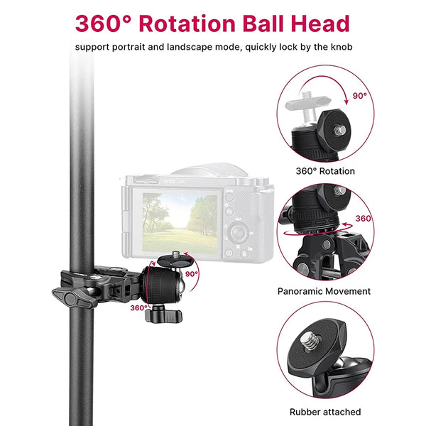 Ulanzi R099 Super Clamp ជាមួយក្បាលបាល់តូច 360° តង្កៀបក្ដាប់រហ័ស Tripod Mount 1/4 វីសសម្រាប់កាមេរ៉ា Gopro DSLR
