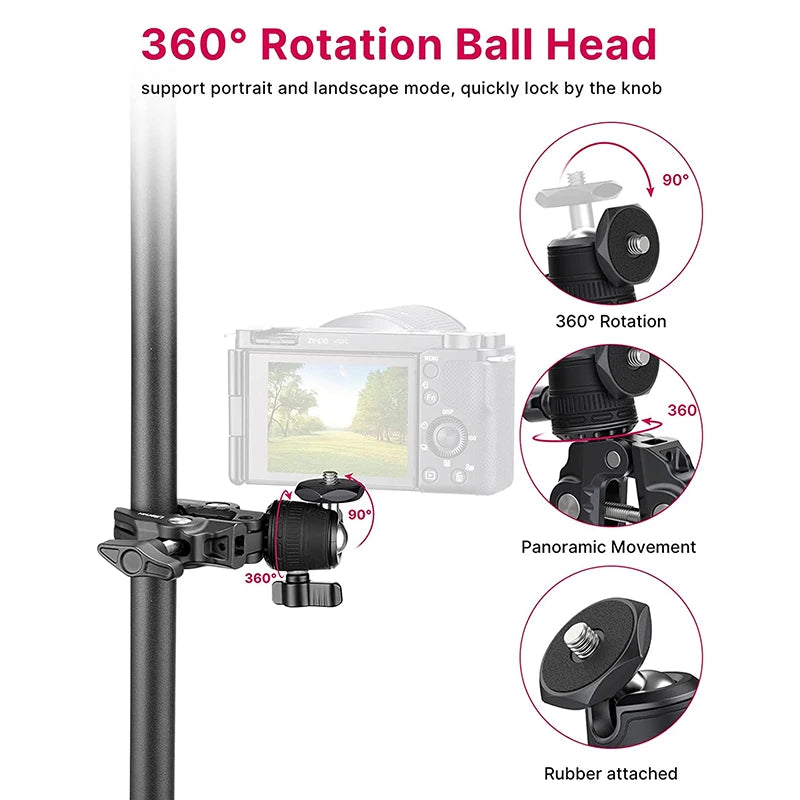 Ulanzi R099 Super Clamp ជាមួយក្បាលបាល់តូច 360° តង្កៀបក្ដាប់រហ័ស Tripod Mount 1/4 វីសសម្រាប់កាមេរ៉ា Gopro DSLR