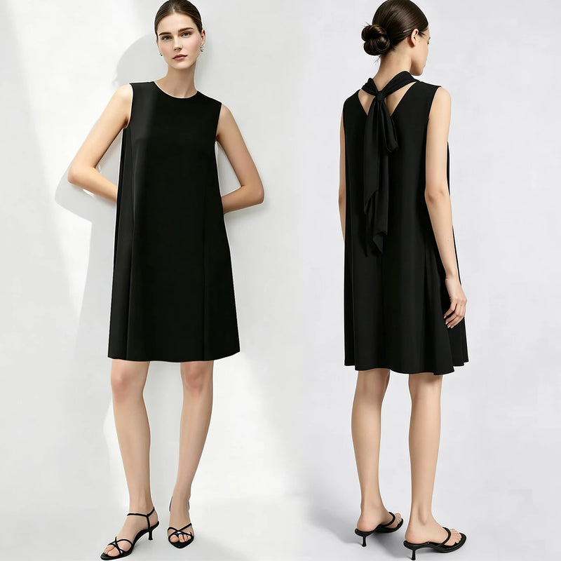 Amii A-Line Women's Dress 2026 Summer New Round Neck Flowy Elegant Tie Detail Loose Fit Casual Midi Dress For Women 12622178
