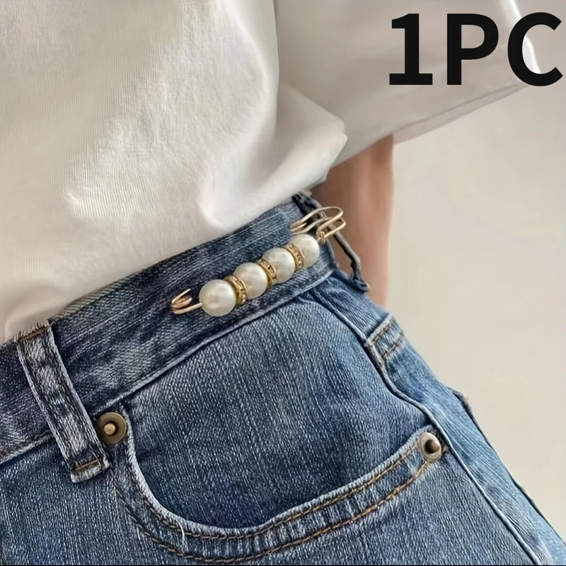 1/2/3PCS Women's Elegant Pearl Brooch Pin Waist Adjuster, Fashion Pearl Safety Pins for Clothing Fixation Size Adjustment Access