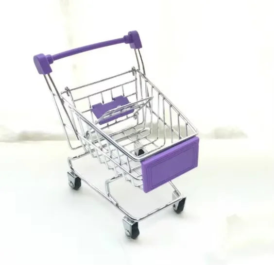 1:48 Mini Supermarket Shopping Trolley Cart Desktop Model Home Decoration Miniature