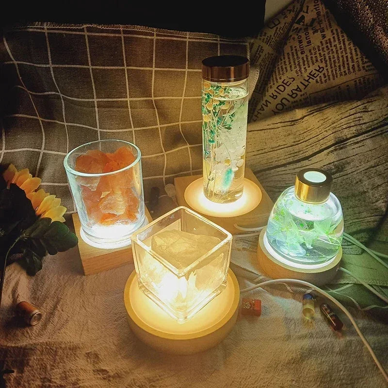 Crystal Ball Lamp Holder LED Lamp Stand Suitable for Crystal Art Warm Light Base Wooden LED Display Base for DIY Table Lamps