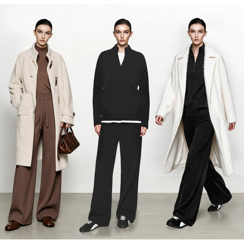 Amii Women's Two Piece Knit Set Mock Neck Wide Leg Pants Casual Commuter Outfit Winter Women's Sweater Tops Separatetly 12623095