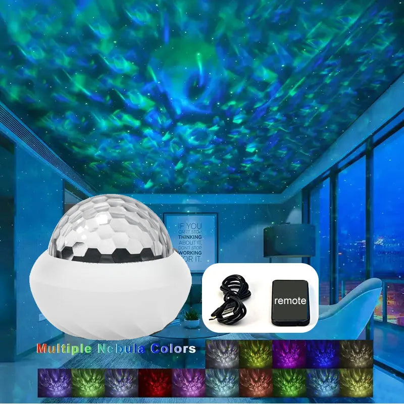Northern Lights Starry Sky Projector Lamp USB 360° Aurora Ball Atmosphere Night Lights for with Remote Control Room Party Decor