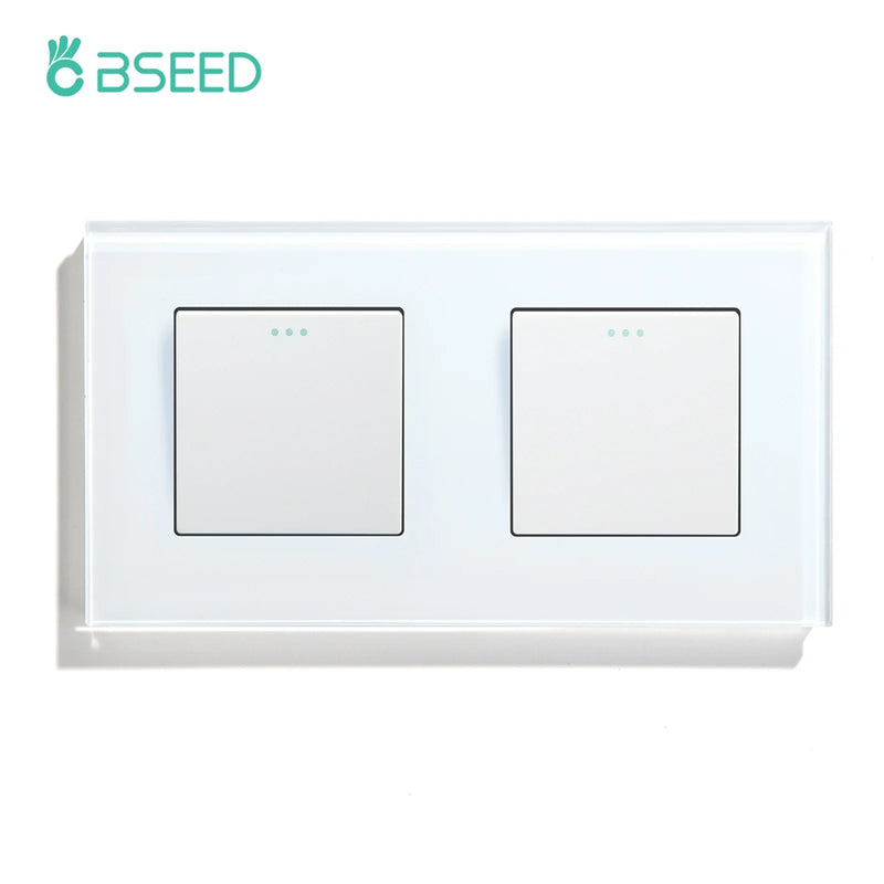 BSEED Mechanical Wall Light Push Switch 1/2Gang 1Way Automatic Rebound Switches Button With Glass Frame 250V