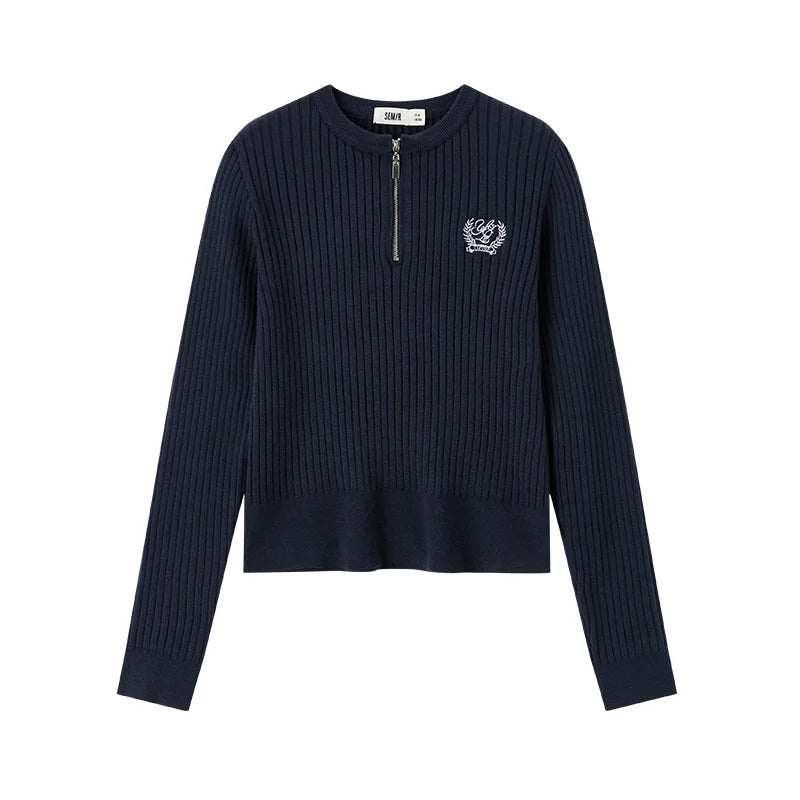 Semir Embroidered Sweater Pullover Women 2025 Winter Short Style Casual Fashion Knitwear Comfortable Top Slim Fit