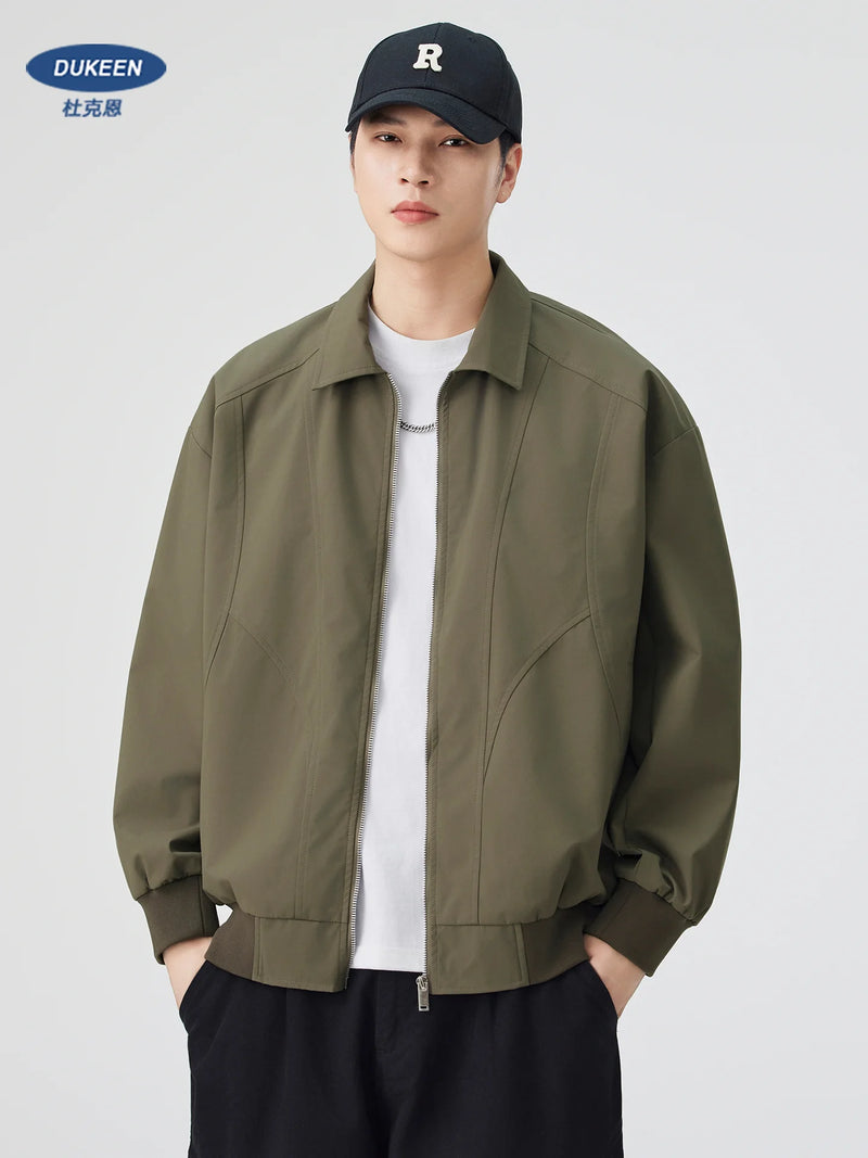 DUKEEN Men's Oversized Blouson Jacket with Shirt Collar Spring and Autumn Proofwind Proofwater Splicing Full-Zip Workwear Coats