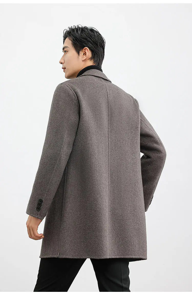 2026 New Winter Men's Camel Wool Coat, High-Quality Black Single-Button Long-Sleeve Jacket, Business/Office/Dinner Wear.