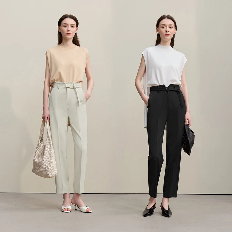 Amii Women's Tapered Pants 2026 Summer New Office Straight Fit Casual Trousers With Belted Versatile Women's Clothing 12622056