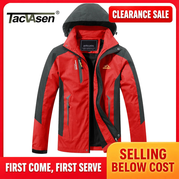 TACVASEN Outdoor Outer Shell Hiking Jacket Windbreaker Men's Hooded Trekking Coat Waterproof Mountain Work Jacket Outwear Pocket