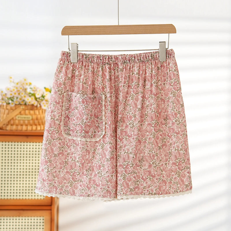 Casual Home Pants Lounge Wear Summer Women's Sleeping Pants 100% Cotton Knitted Elastic Waist Shorts Homewear Sleeping Bottoms
