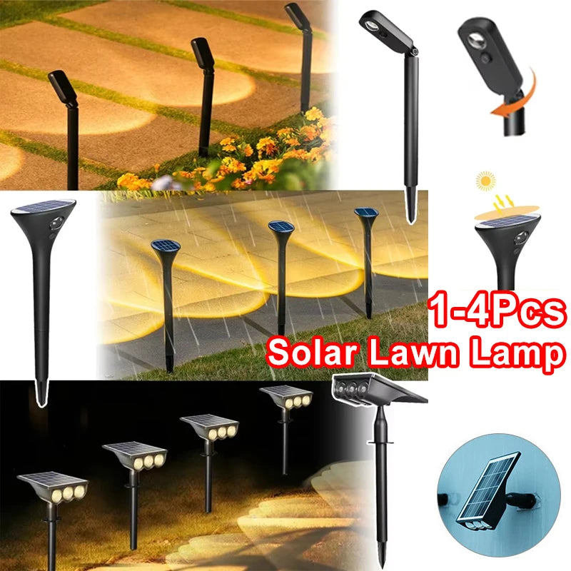ភ្លើង LED ដើរលើអាកាស 1-4 ដុំ បំភ្លឺទេសភាពខាងក្រៅ ភ្លើងសូឡាការពារទឹក IP65 បំភ្លឺសួនច្បារ សូឡា សម្រាប់ទីធ្លាសួនច្បារ ផ្លូវដើរលេង ទីធ្លាផ្ទះ