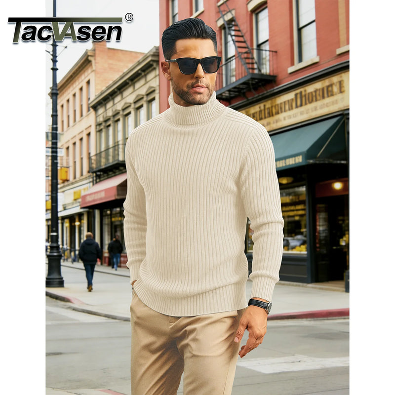 TACVASEN Men's Knit Turtleneck Sweater Thicken Ribbed Long Sleeve Solid Pullover Casual Fall Winter Thermal Soft Tops Streetwear