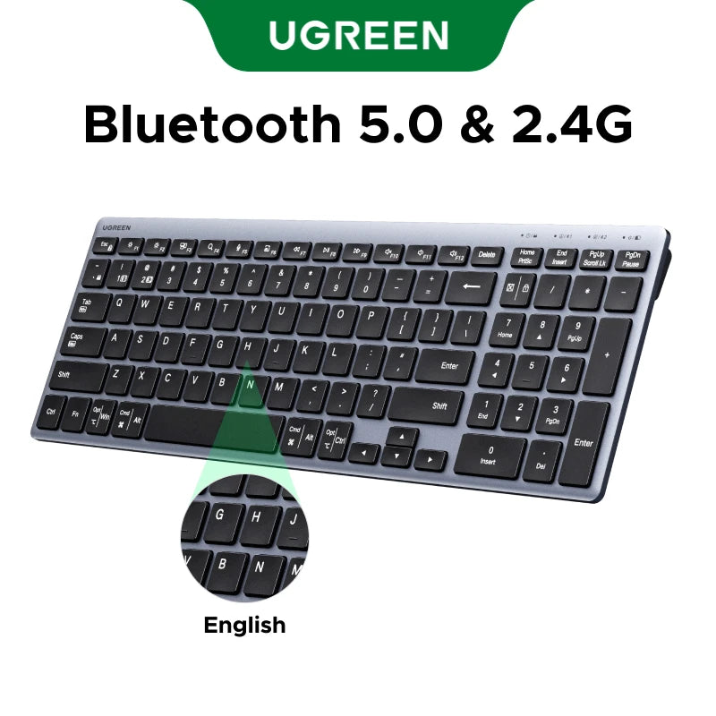 UGREEN Keyboard Wireless Bluetooth 5.0&2.4G 99 Keycaps Russian/EN For MacBook iPad PC Tablet USB C Rechargeable Keyboard