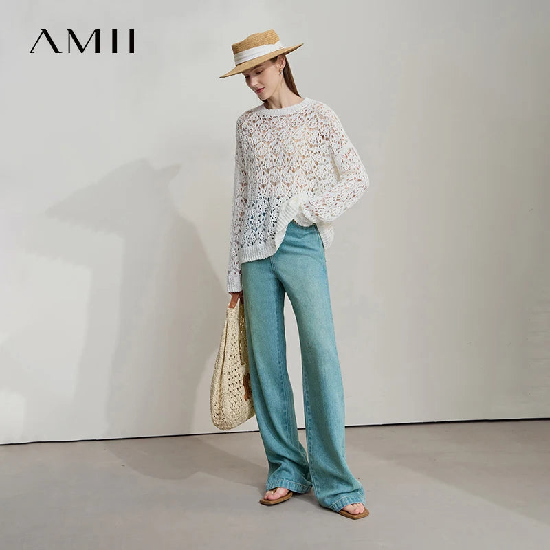 ខោខូវប៊យរដូវក្តៅ AMII Minimalist សម្រាប់ស្ត្រីឆ្នាំ ២០២៦ ខោខូវប៊យវែង Lyocell ខោប៉ោងត្រង់ធម្មតា 12552038