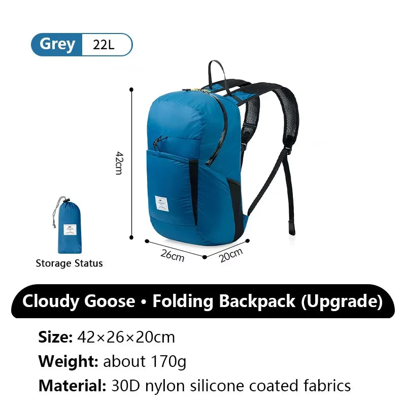 Naturehike 18L 22L 25L 30L Silicone Folding Backpack Lightweight Portable Waterproof Outdoor Camping Hiking Shoulder Skin Bag
