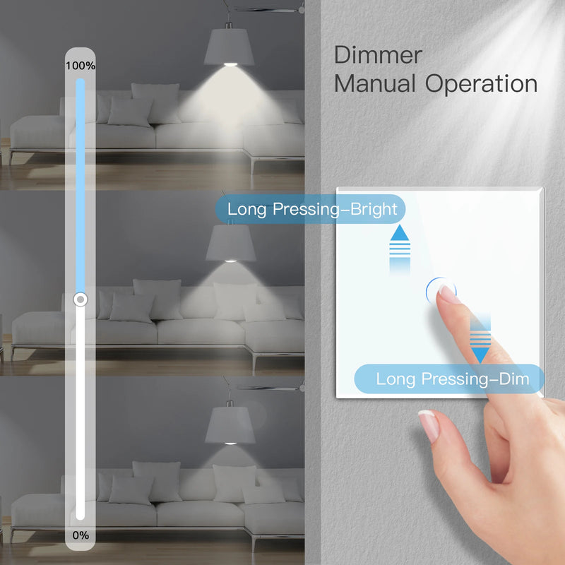 BSEED Dimmer Light Switch 1Gang 1Way Led Dimmer 220V Wall Touch Light Switch Crystal Glass Panel Blue Backlight Memory Function