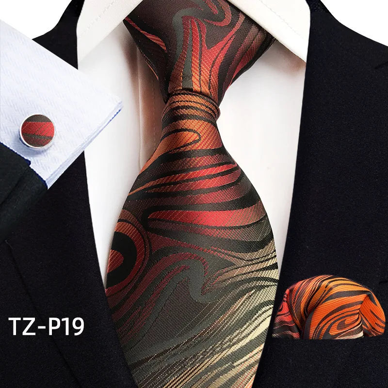 2026 New Men's Jacquard Fabric Tie Set Perfect for Business/Banquets/Formal Wear/Weddings. (Tie + Pocket Square + Cufflinks)