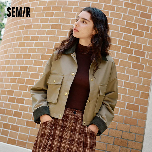 អាវក្រៅស្ត្រី Semir ធន់នឹងទឹក ធន់នឹងខ្យល់ ធន់នឹងស្នាមប្រឡាក់ កអាវ Corduroy ពណ៌ចម្រុះ អាវក្រៅខ្លីរលុងសម្រាប់រដូវស្លឹកឈើជ្រុះ ឆ្នាំ២០២៦
